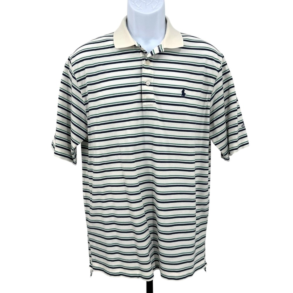 RALPH LAUREN POLO GOLF Shirt Sea Island Resort Ivory Striped Medium Short Sleeve